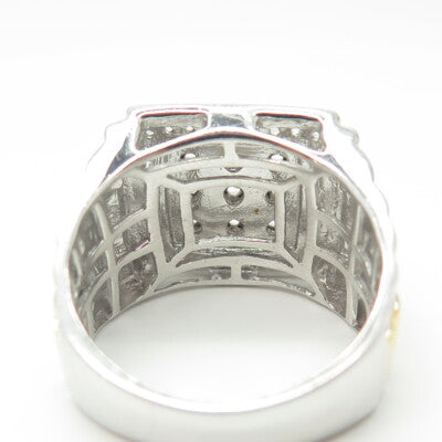 925 Sterling Silver 2-Tone Real White Topaz Gemstone Ring Size 10.25