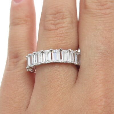 925 Sterling Silver Emerald-Cut Shaped C Z Band Ring Size 6.75
