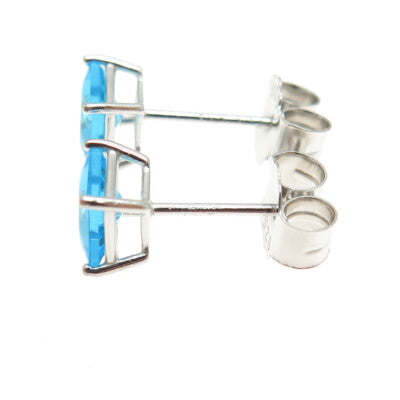 925 Sterling Silver Princess-Cut Shaped Swiss Blue C Z Stud Earrings