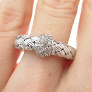 925 Sterling Silver Real Round-Cut Diamond Woven Band Ring Size 4.25