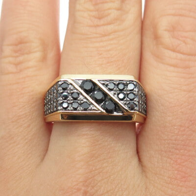 925 Sterling Silver Gold Plated Black C Z Ring Size 10