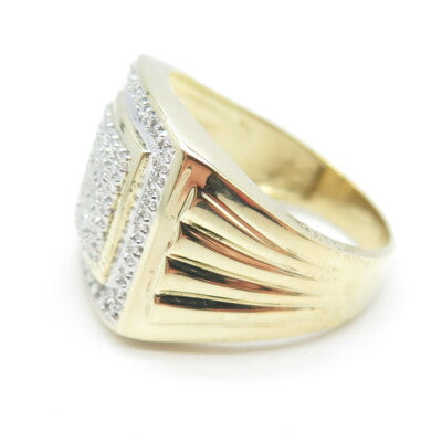 925 Sterling Silver Gold Plated Pave C Z Wide Ring Size 10.25
