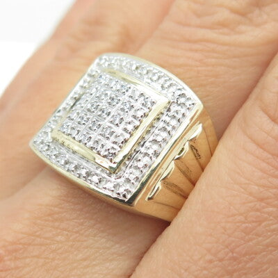 925 Sterling Silver Gold Plated Pave C Z Wide Ring Size 10.25