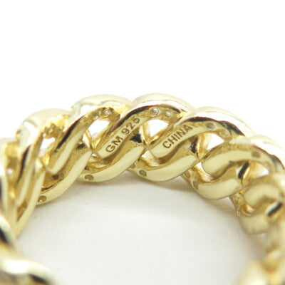 925 Sterling Silver Gold Plated Pave C Z Cuban Chain Band Ring Size 6