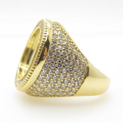 925 Sterling Silver Gold Plated Pave C Z Round Ring Size 8.25