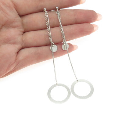 925 Sterling Silver Vintage Circle Snake & Rolo Chain Dangling Earrings