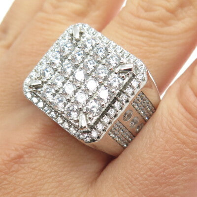 925 Sterling Silver Pave C Z Domed Ring Size 12.25