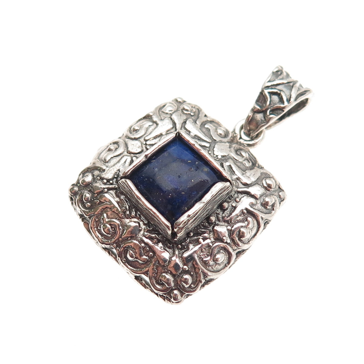 Didae 925 Sterling Silver Vintage Israel Real Lapis Modernist Charm Pendant