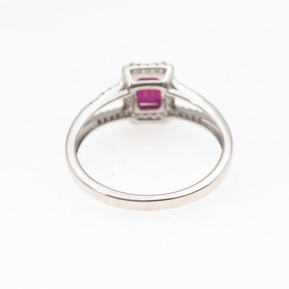 925 Sterling Silver Real Emerald-Cut Ruby & Round-Cut C Z Ring Size 9