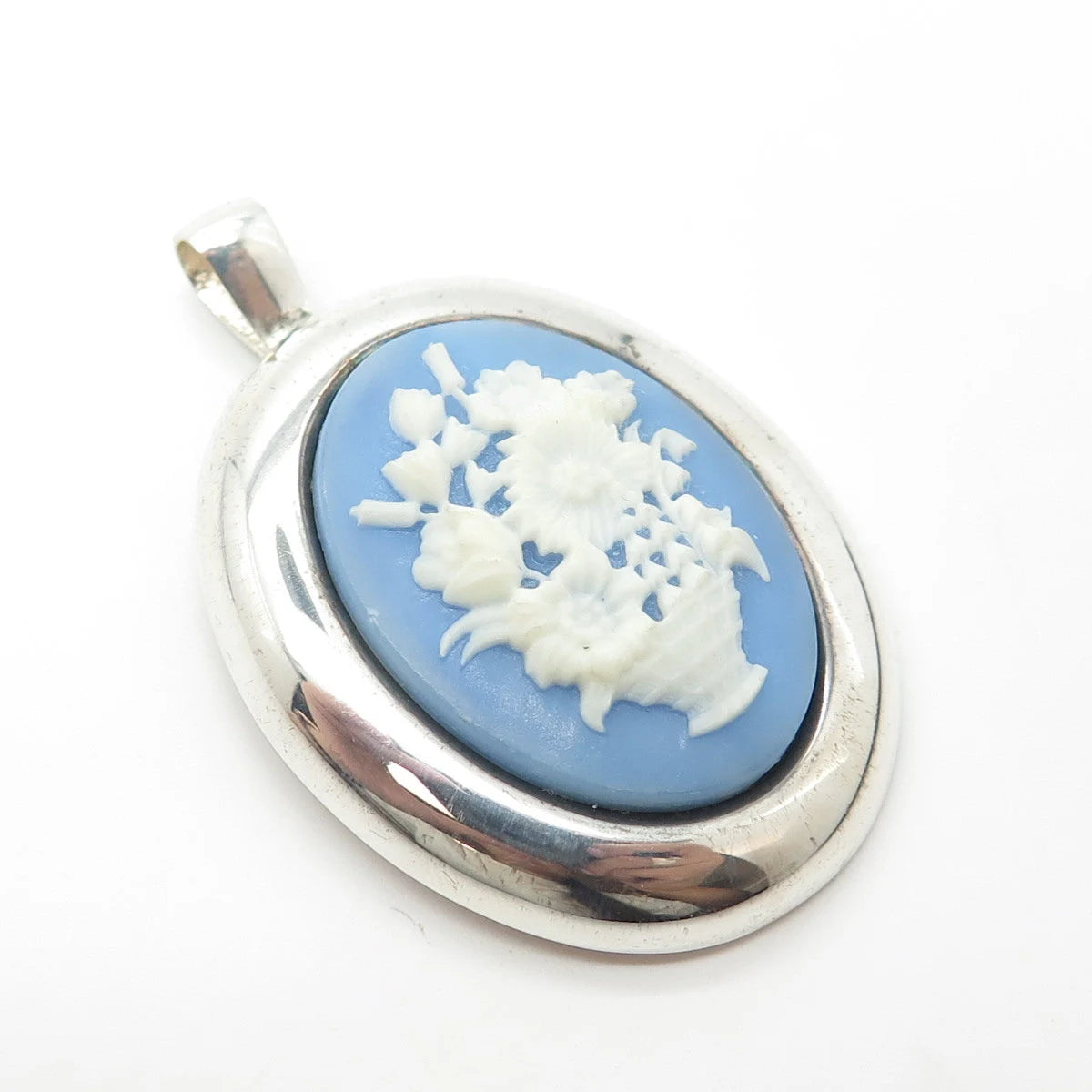 925 Sterling Silver Vintage Italy Milor Ceramic Flower Basket Pendant/Pin Brooch