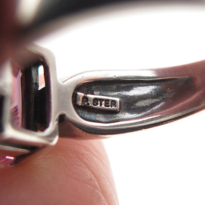 925 Sterling Silver Vintage Emerald-Cut Pink C Z Oxidized Ring Size 7