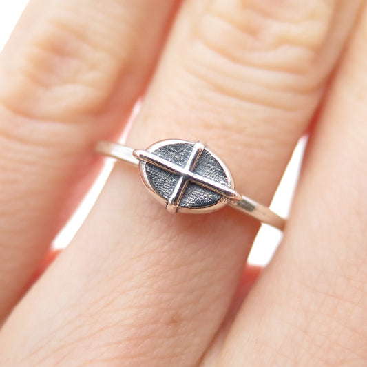 HAGIT GORALI 925 Sterling Silver Vintage Modernist Cross Oxidized Ring Size 5