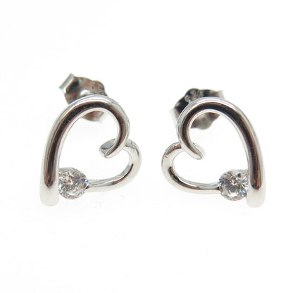 925 Sterling Silver Round-Cut C Z Heart Earrings