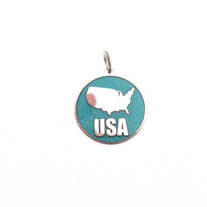 925 Sterling Silver Turquoise Enamel USA Map Round Tag Mini Charm Pendant