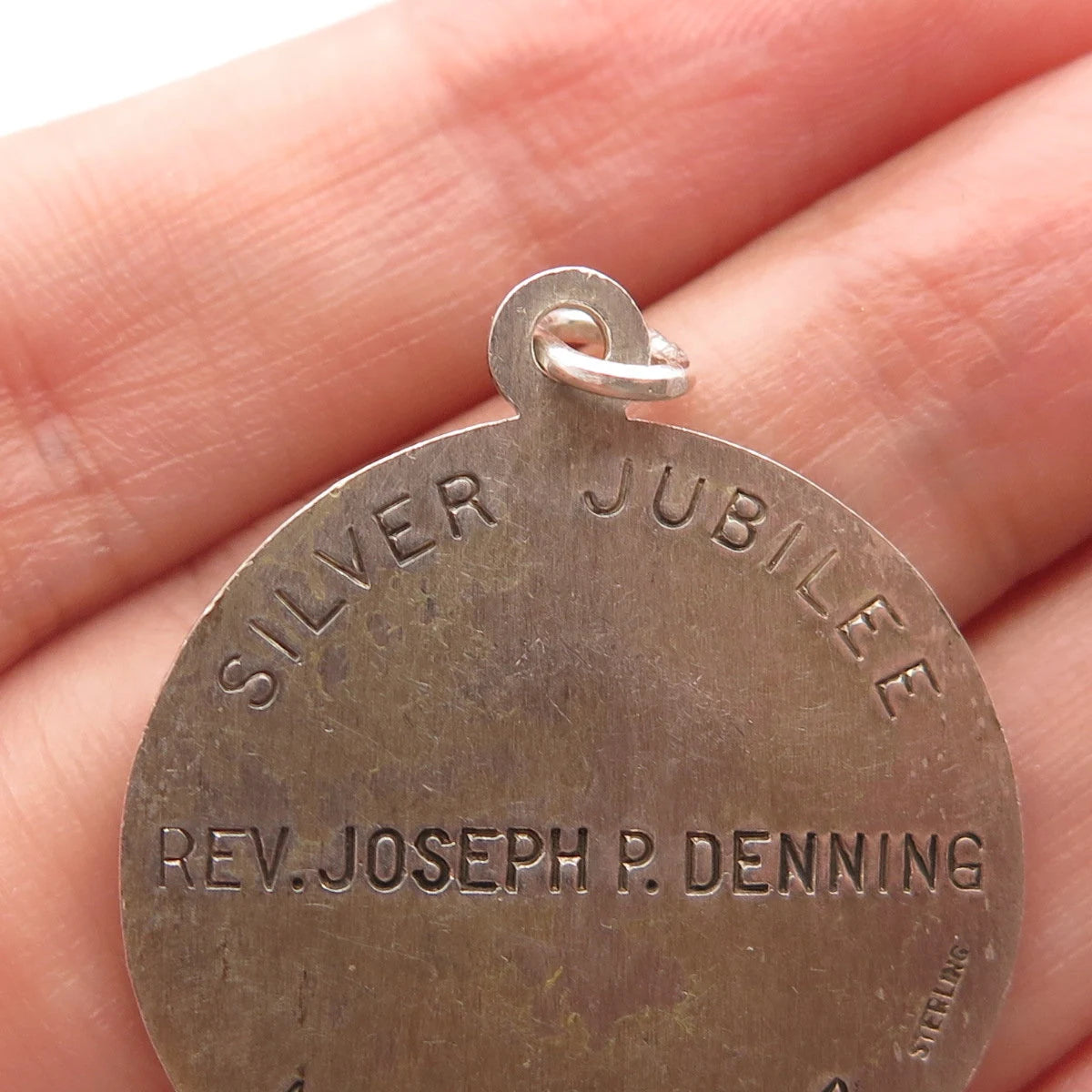 925 Sterling Silver Vintage Rev. Joseph P. Denning 1957 Round Jubilee Pendant