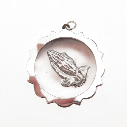 925 Sterling Silver Vintage Prayer Hands Religious Charm Pendant