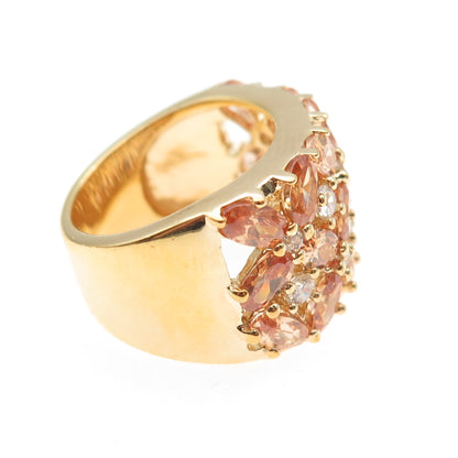 925 Sterling Silver Gold Plated Imperial & White C Z Cluster Ring Size 6