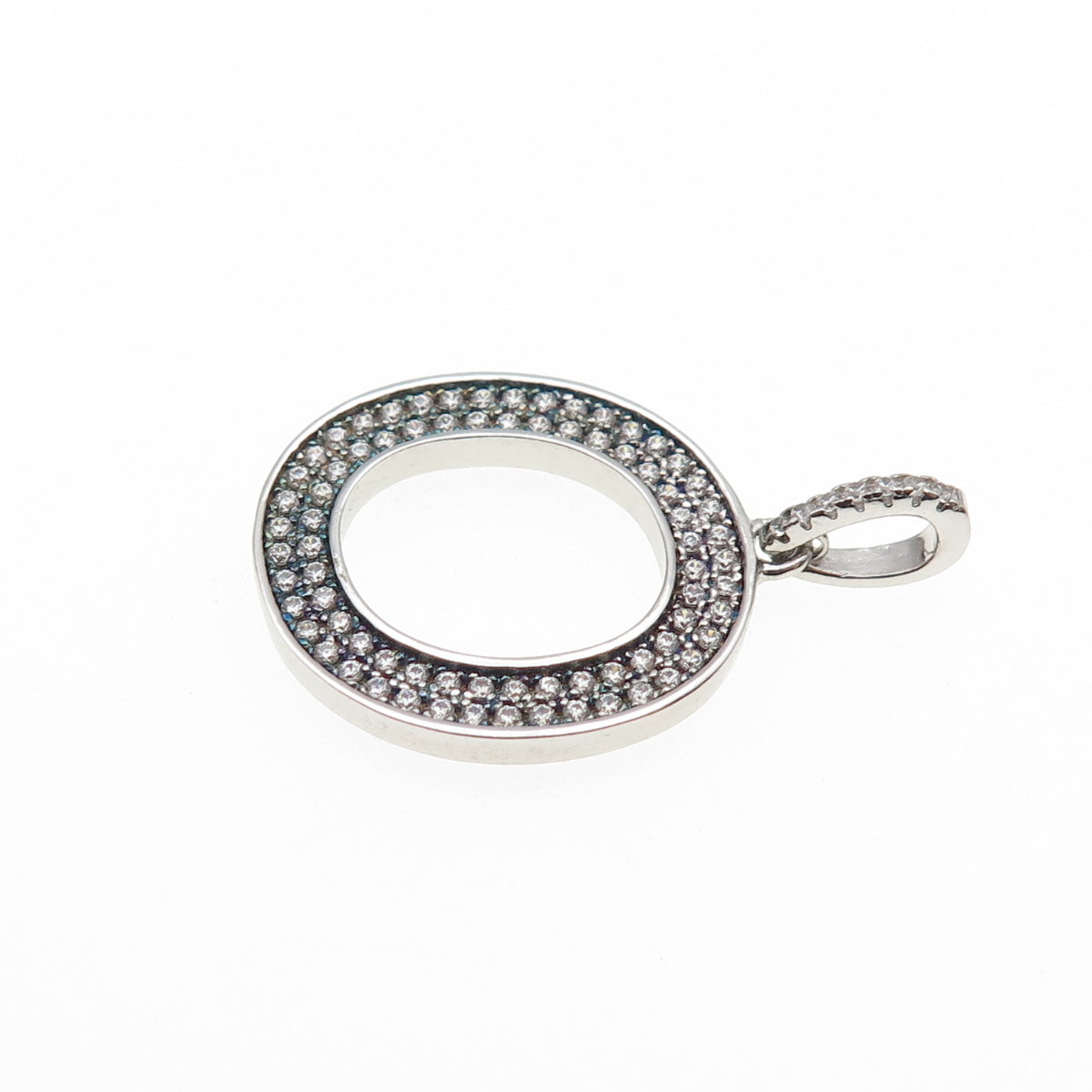 925 Sterling Silver Round-Cut C Z Letter O Initial Charm Pendant