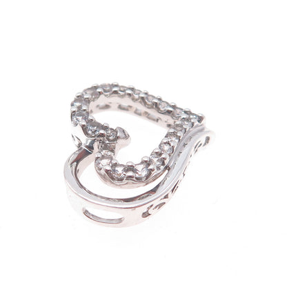 SUN 925 Sterling Silver Real Round-Cut White Topaz Heart Slide Charm Pendant