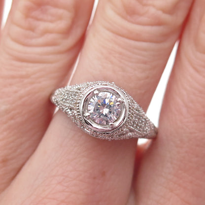 925 Sterling Silver Round-Cut C Z Engagement Ring Size 7