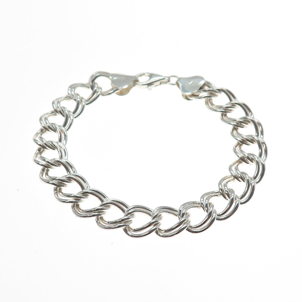 925 Sterling Silver Vintage Italy Double Curb Link Bracelet 7.25"
