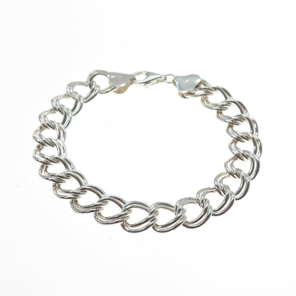 925 Sterling Silver Vintage Italy Double Curb Link Bracelet 7.25"