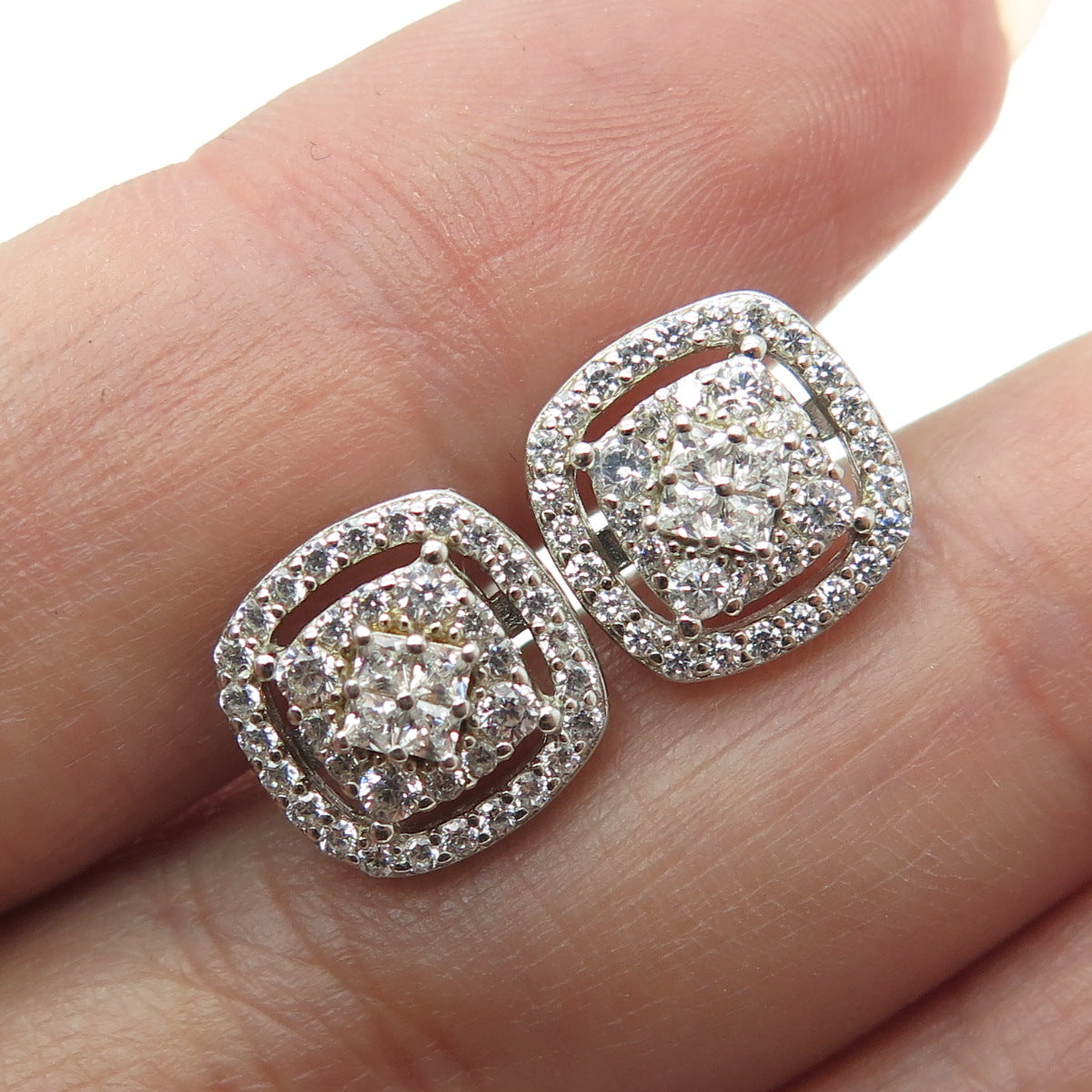 DEE BERKLEY JEWELRY 925 Sterling Silver Round & Cushion-Cut Shaped C Z Earrings