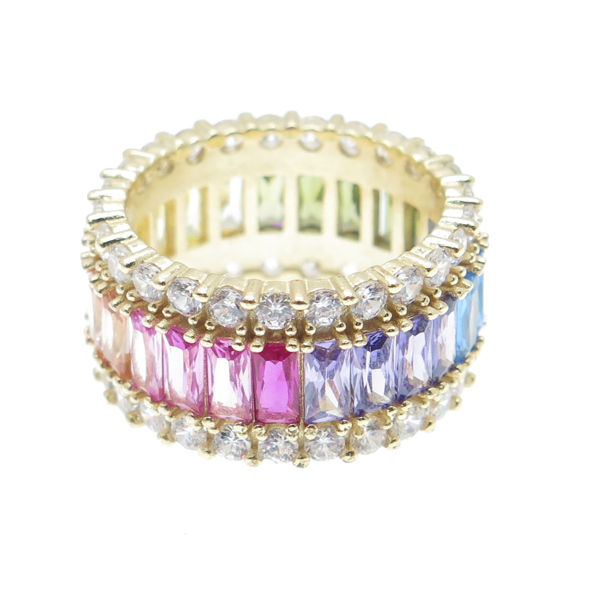 925 Sterling Silver Gold Plated Multi-Cut & Color C Z Eternity Ring Size 7.75