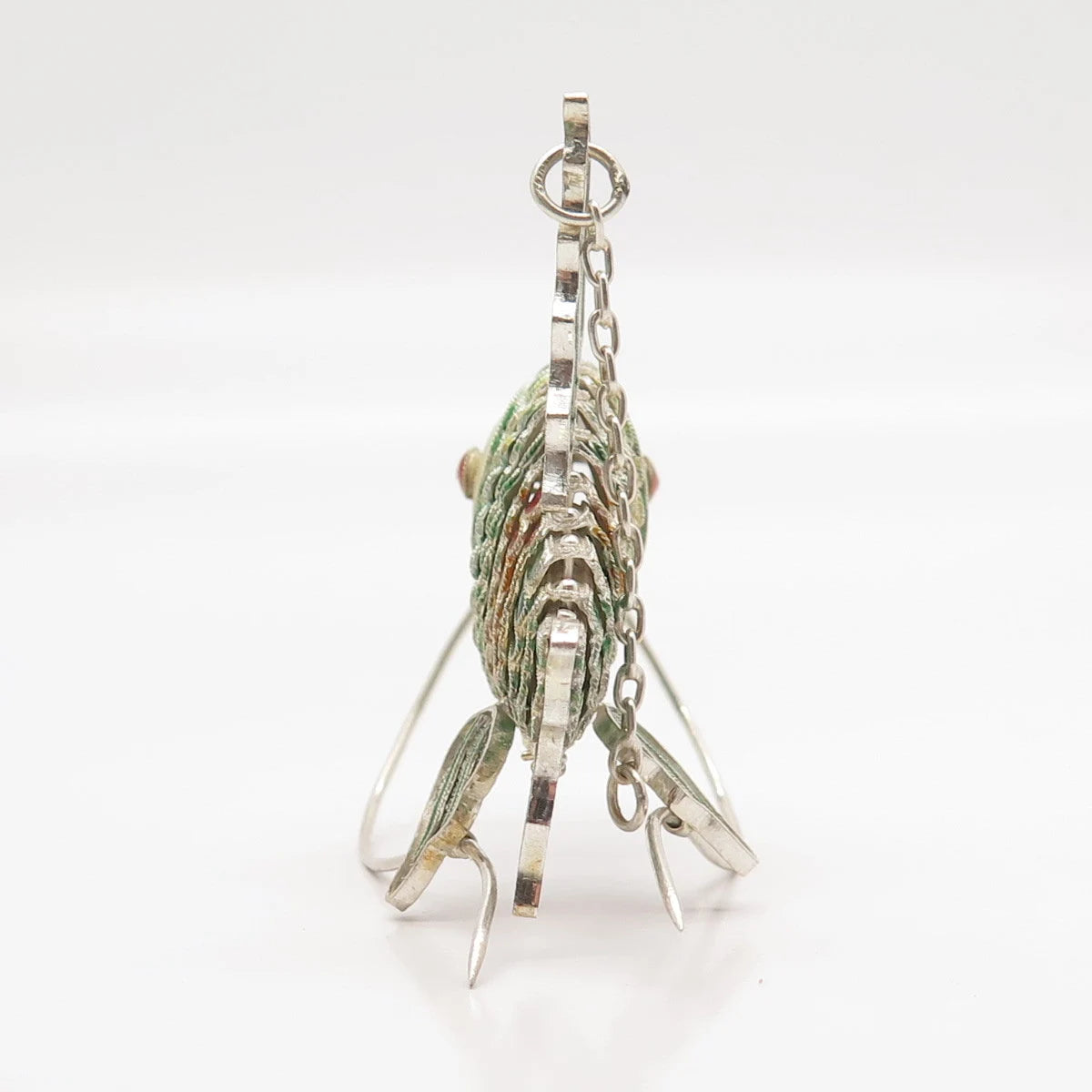 925 Sterling Silver Enamel Antique Articulated Chinese Koi Fish Pendant / Fob