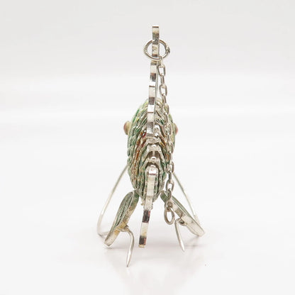 925 Sterling Silver Enamel Antique Articulated Chinese Koi Fish Pendant / Fob