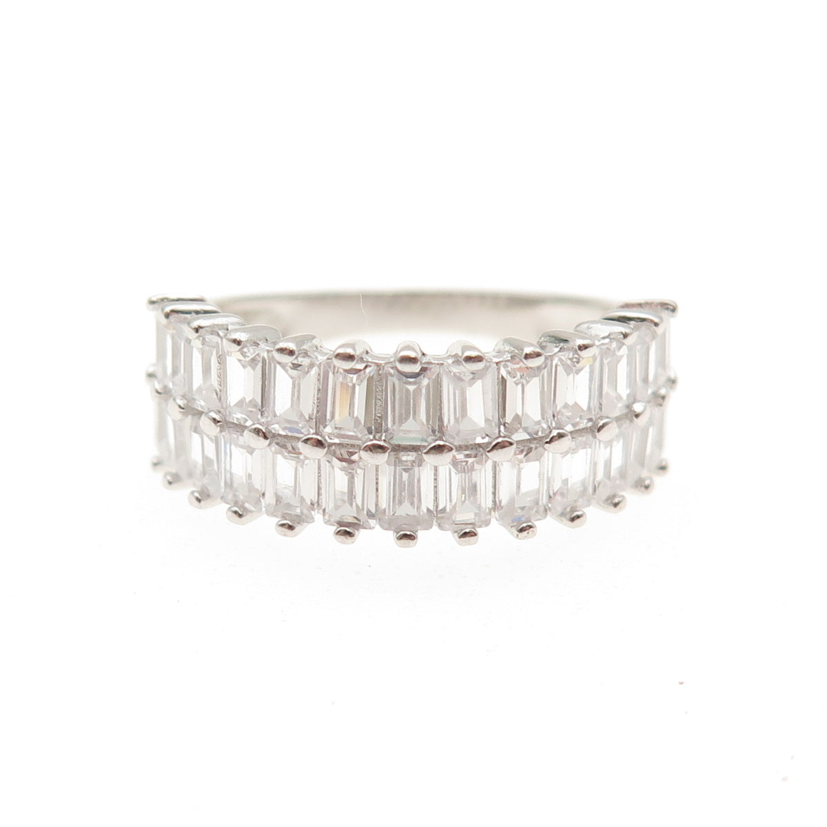 925 Sterling Silver Emerald-Cut C Z Half Eternity Ring Size 6
