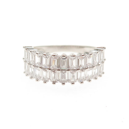 925 Sterling Silver Emerald-Cut C Z Half Eternity Ring Size 6