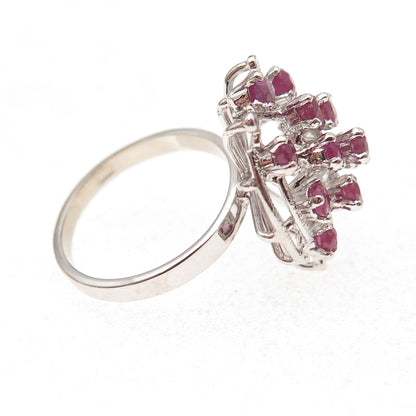 925 Sterling Silver Antique Art Deco Real Round-Cut Ruby Ring Size 6.5