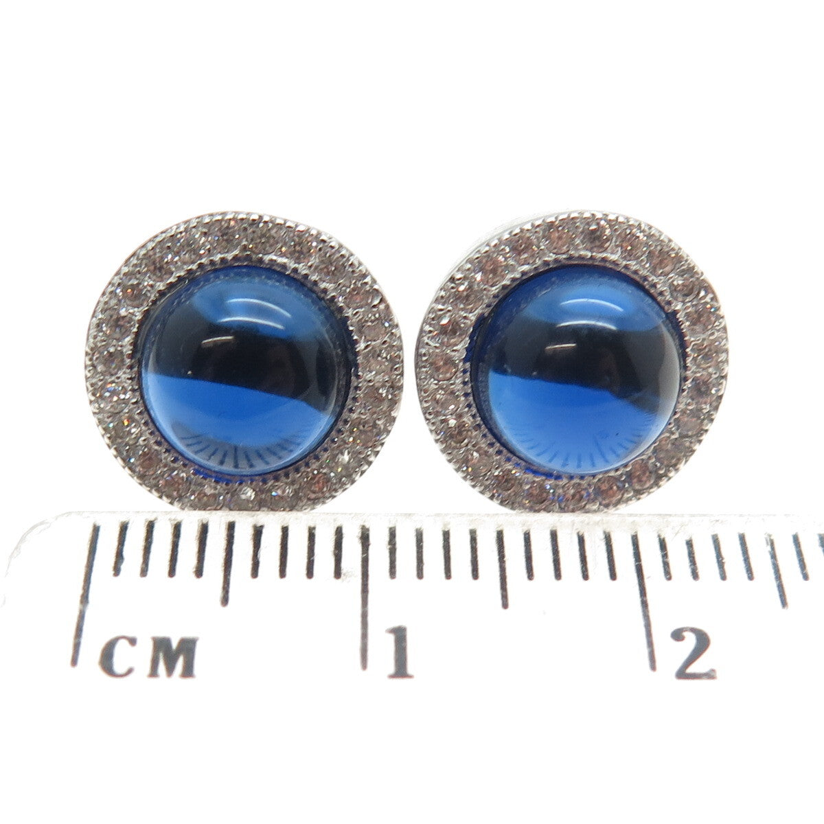 925 Sterling Silver White & Blue C Z Stud Earrings