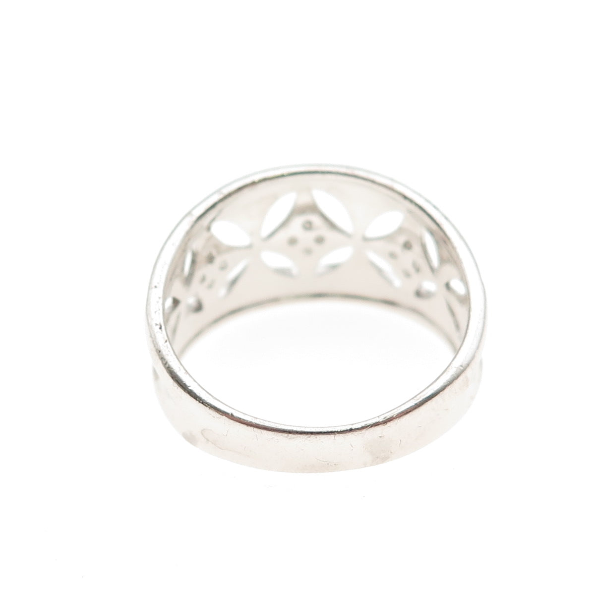 RJ GRAZIANO 925 Sterling Silver Real Round-Cut Diamond Floral Ring Size 10