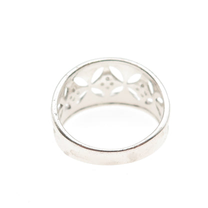 RJ GRAZIANO 925 Sterling Silver Real Round-Cut Diamond Floral Ring Size 10