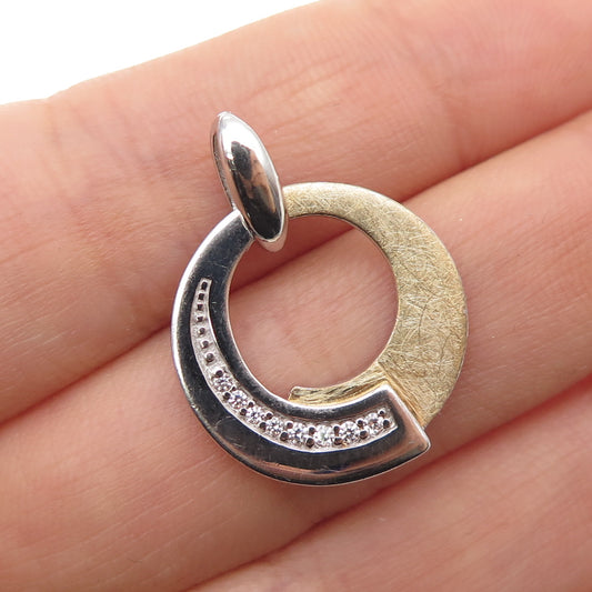 925 Sterling Silver 2-Tone Round-Cut C Z Modernist Charm Pendant