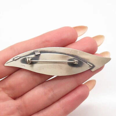 925 Sterling Silver Vintage Beau Modernist Leaf Pin Brooch