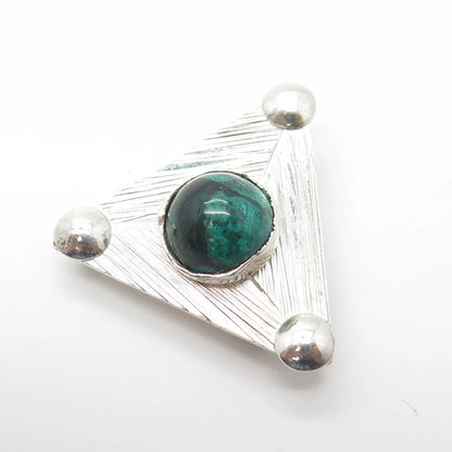 925 Sterling Silver Vintage Real Cabochon Chrysocolla Gem Triangle Pin Brooch