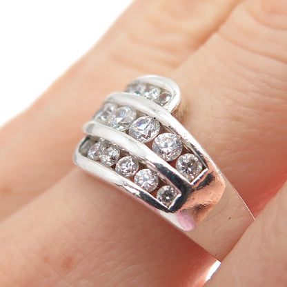 925 Sterling Silver Round-Cut C Z Bypass Ring Size 7