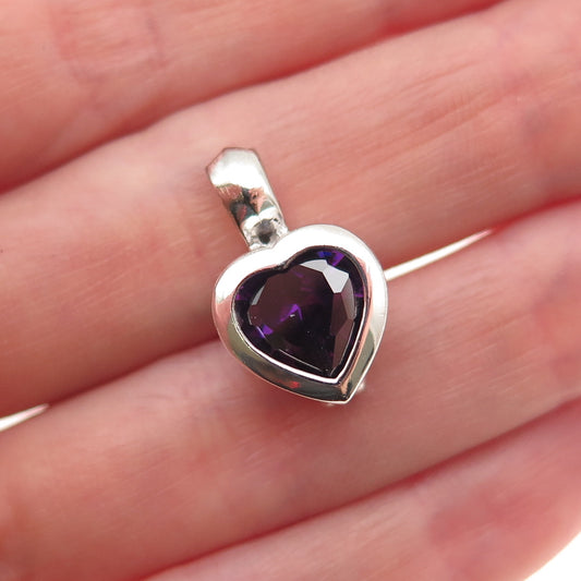 925 Sterling Vintage Real Amethyst Interchangeable Heart Cage Mini Charm Pendant