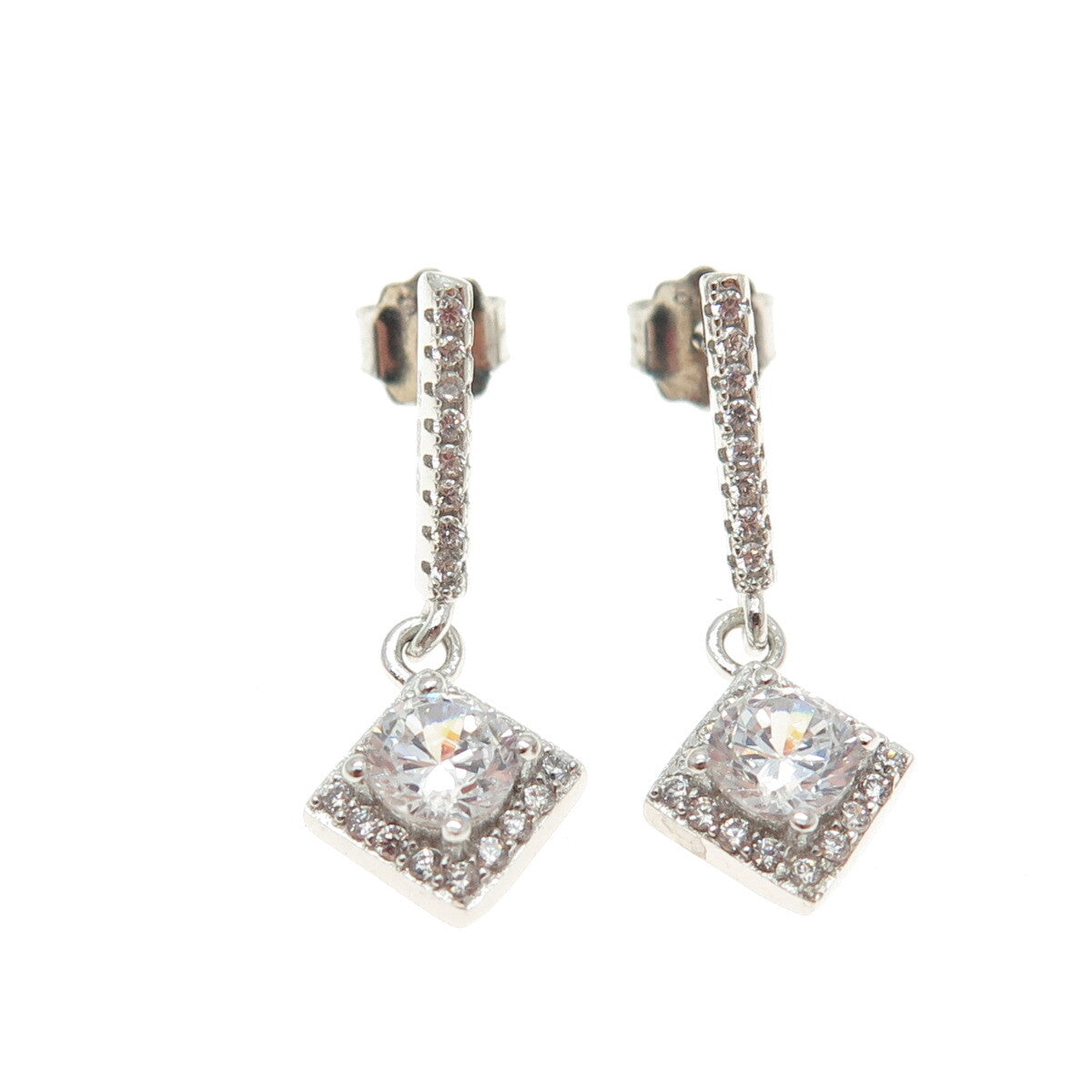 925 Sterling Silver Round-Cut Shaped Dangle Earrings