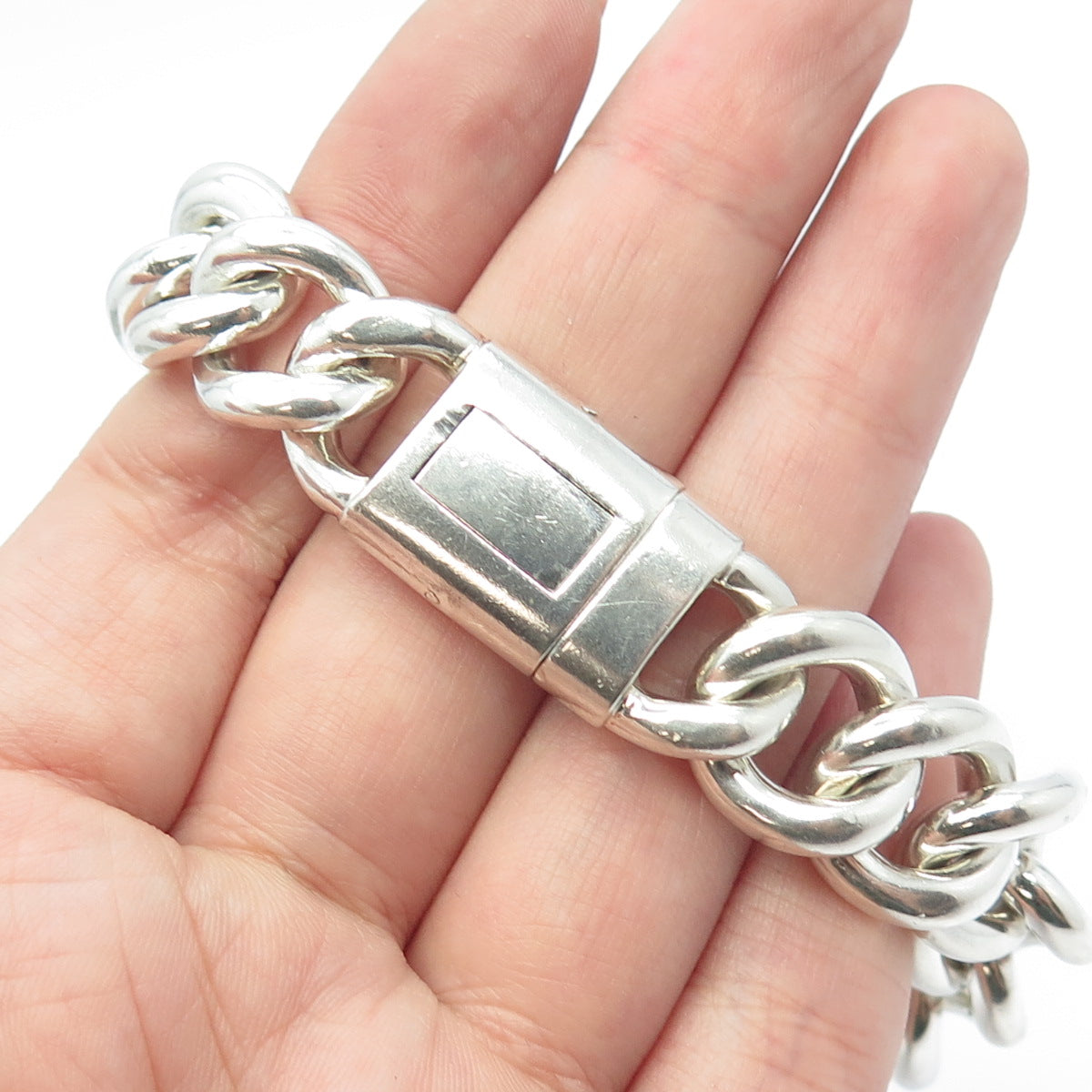 925 Sterling Silver Vintage Cuban Link Solid Chain 89.1g Bracelet 7"