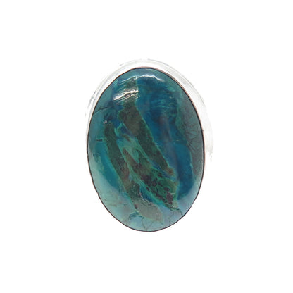 925 Sterling Silver Vintage Real Azurite Modernist Adjustable Ring Size 7.75