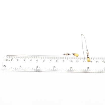 925 Sterling Silver Real Lemon Quartz & Pearl Long Chain Drop Dangle Earrings