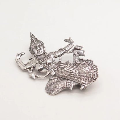 939 Silver Vintage Siam Thai Nakon Niello Hindu Goddess Pin Brooch
