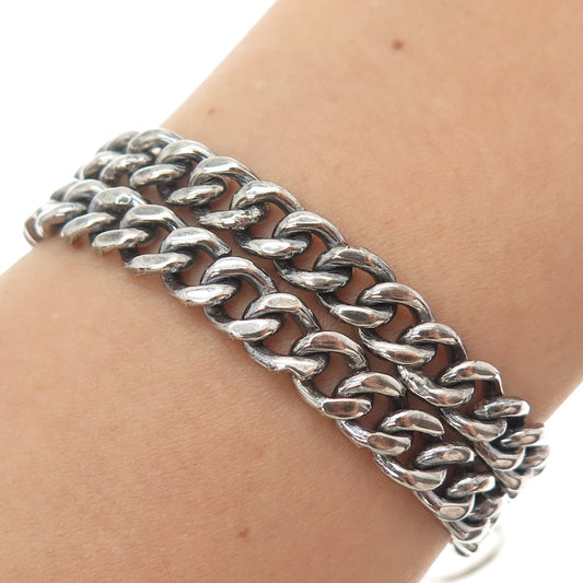 925 Sterling Silver Vintage Oxidized Double Curb Link Bracelet 8"