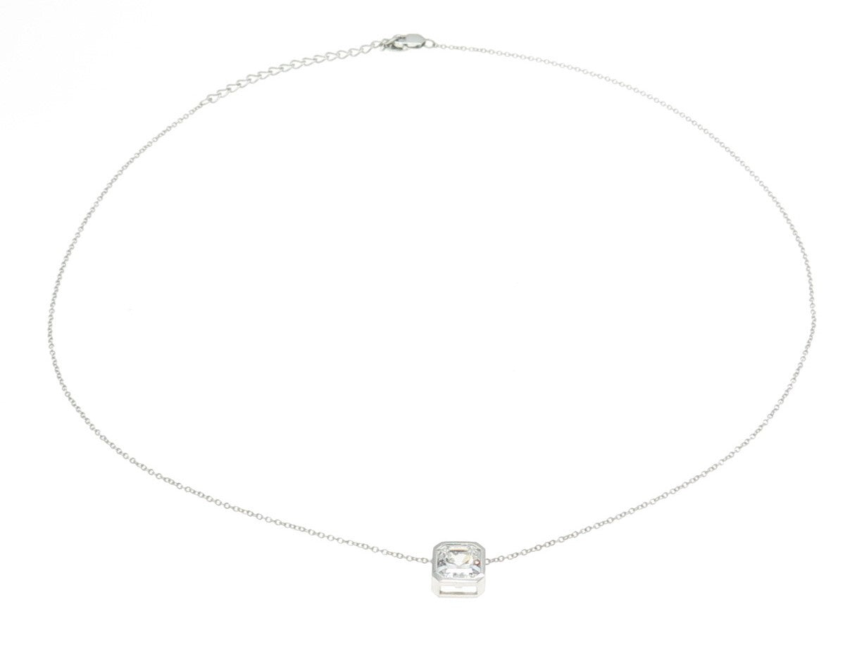 925 Sterling Silver Cushion-Cut Shaped C Z Rolo Chain Necklace 18"