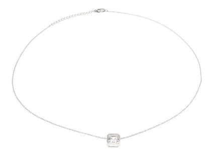 925 Sterling Silver Cushion-Cut Shaped C Z Rolo Chain Necklace 18"