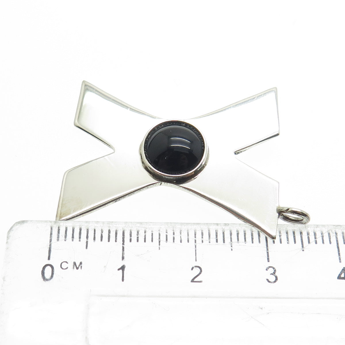 925 Sterling Silver Vintage Mexico Real Black Onyx Letter "X" Modernist Pendant